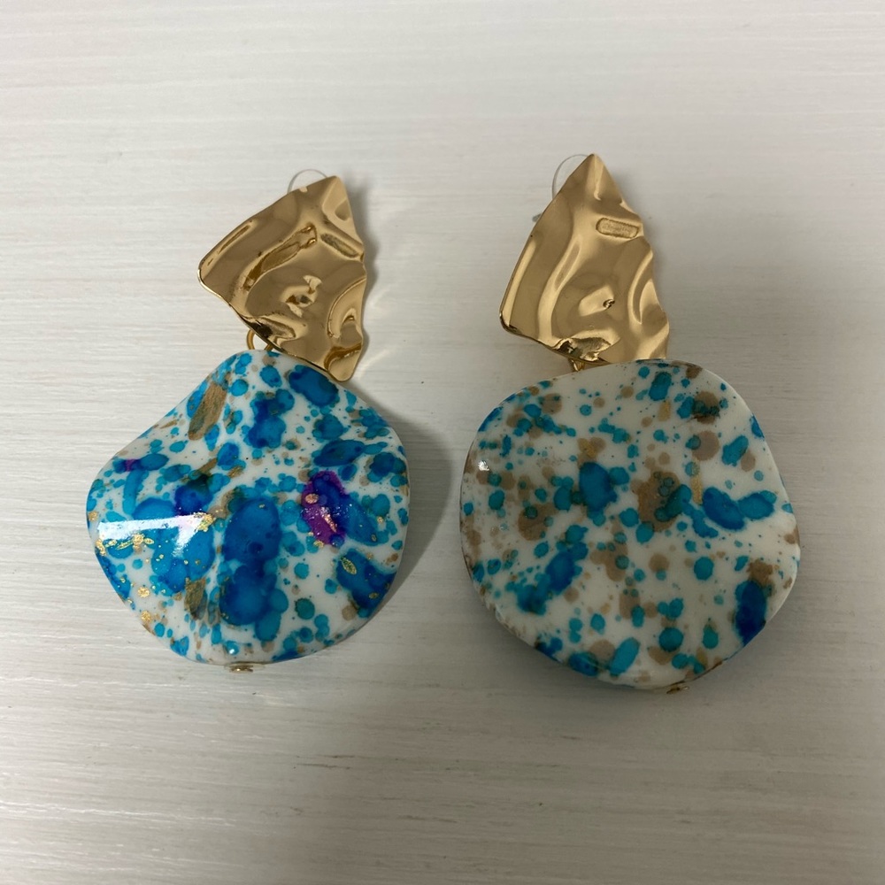 Gold and Blue/White Earrings